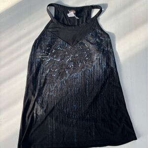 Harley-Davidson Beaded Tank Top Black & Blue Size Small
